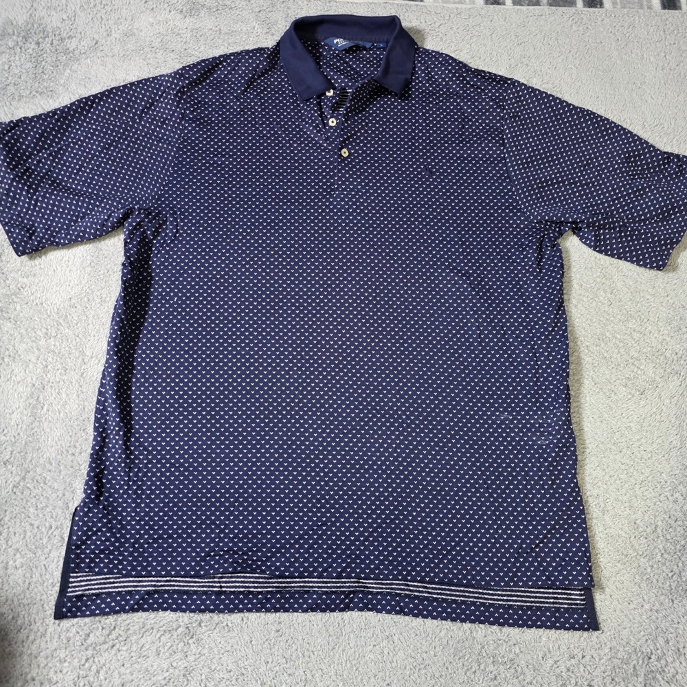 Polo Golf Ralph Lauren Mens L Polo Shirt Navy Blue Pima Cotton Geometric Print - Picture 1 of 6